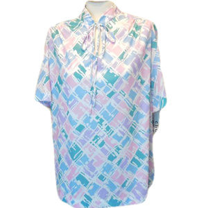 Vintage Blouse Pastel Print Short Sleeve size 42 i